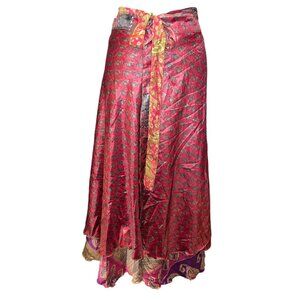 Bohemian Darn Good Yarn Womens Ankle Length Sari Wrap Skirt XL Multicolor Paisle